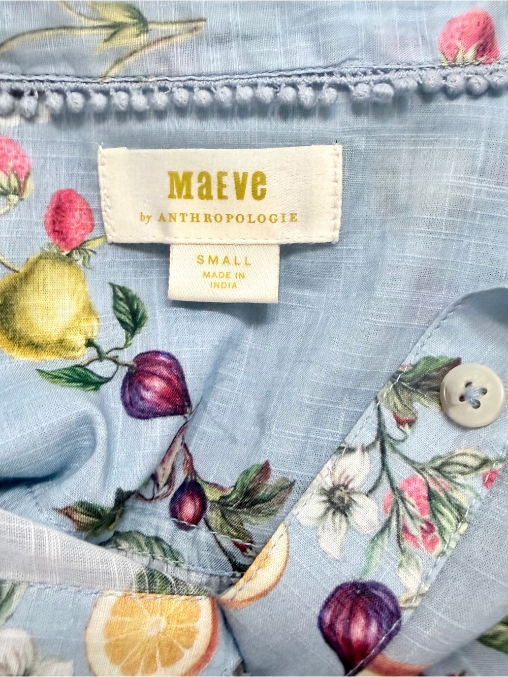 Maeve Anthropologie 100% cotton button up fruit print shirt top, size small - Picture 6 of 8